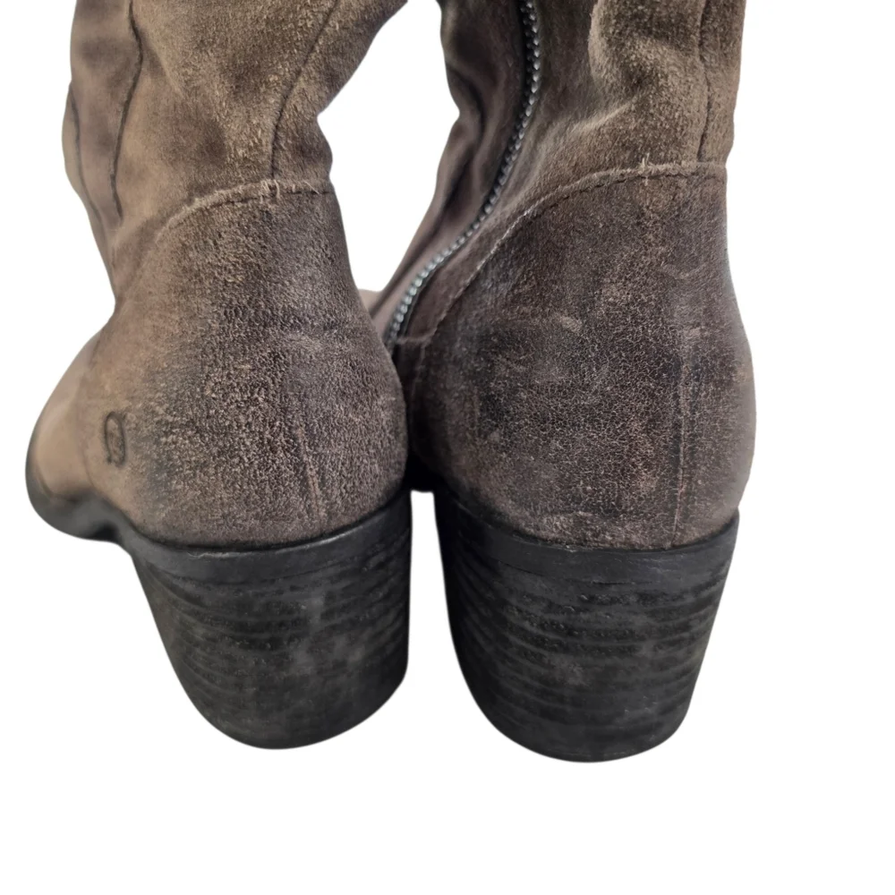 Born Suede Leather Knee High Boots Distressed Brown Riding Zip Women 6M